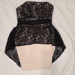 GUESS satin and lace strapless dress